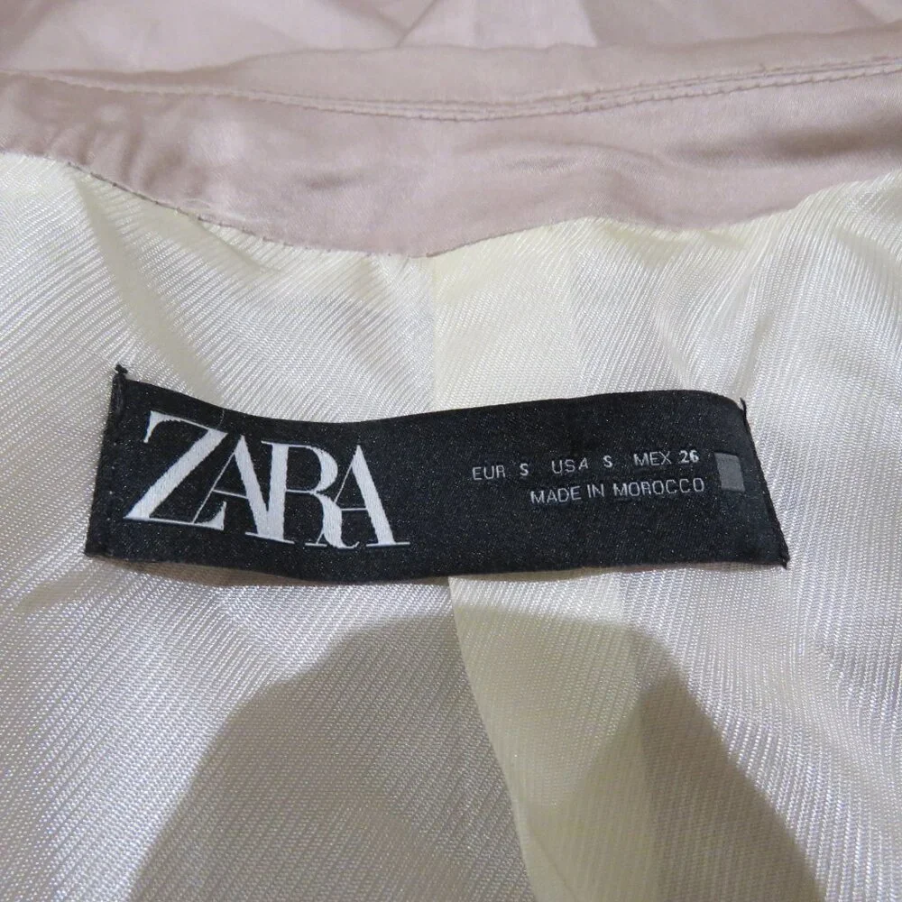 ZARA Long Buttoned Collared Satin Blazer in Blush Pink Pastel Preppy - Size S - Picture 13 of 13